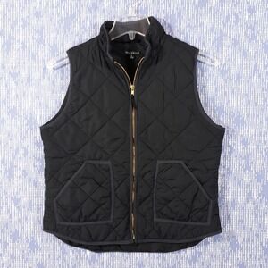 J.CREW Quilted Vest Puffer Womens Large Full Zip Black Gold K4209